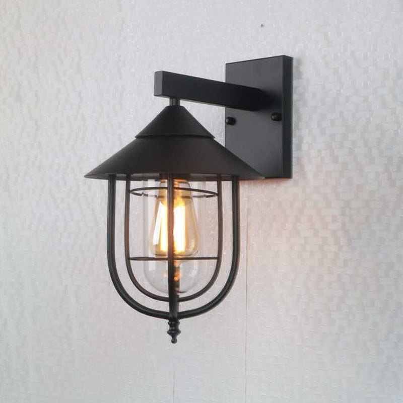 Retro -Stil Metall Wandleuchte Käfigform Wandleuchten mit Glas für Natur im Freien