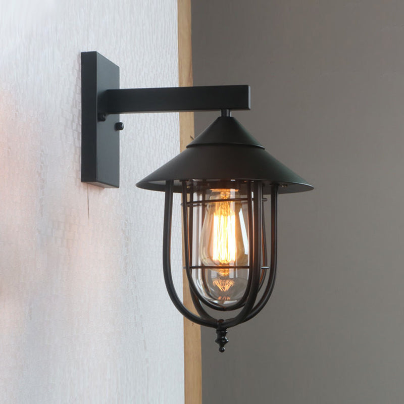 Retro -Stil Metall Wandleuchte Käfigform Wandleuchten mit Glas für Natur im Freien