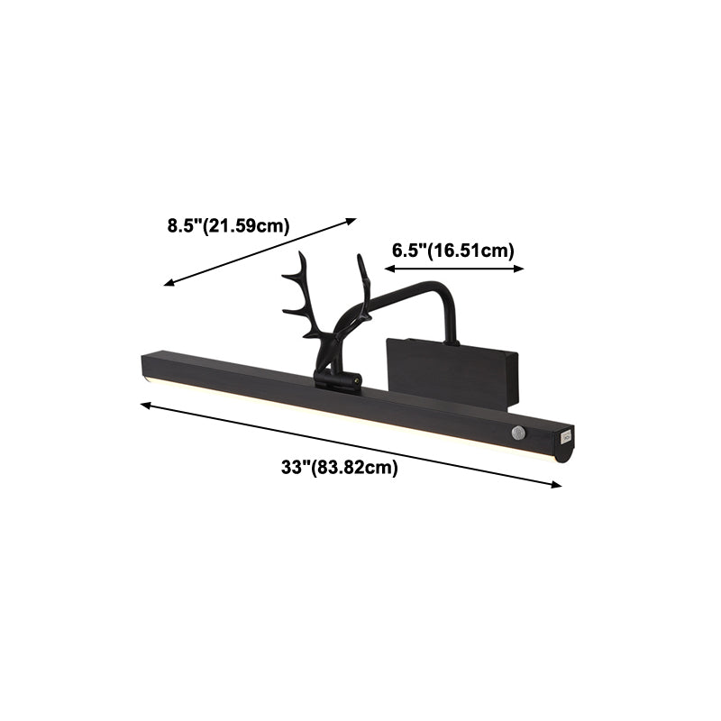 Metal Linear Shade Wall Sconce Modern Style 1 Light Mirror Wall Lighting Fixture in Black