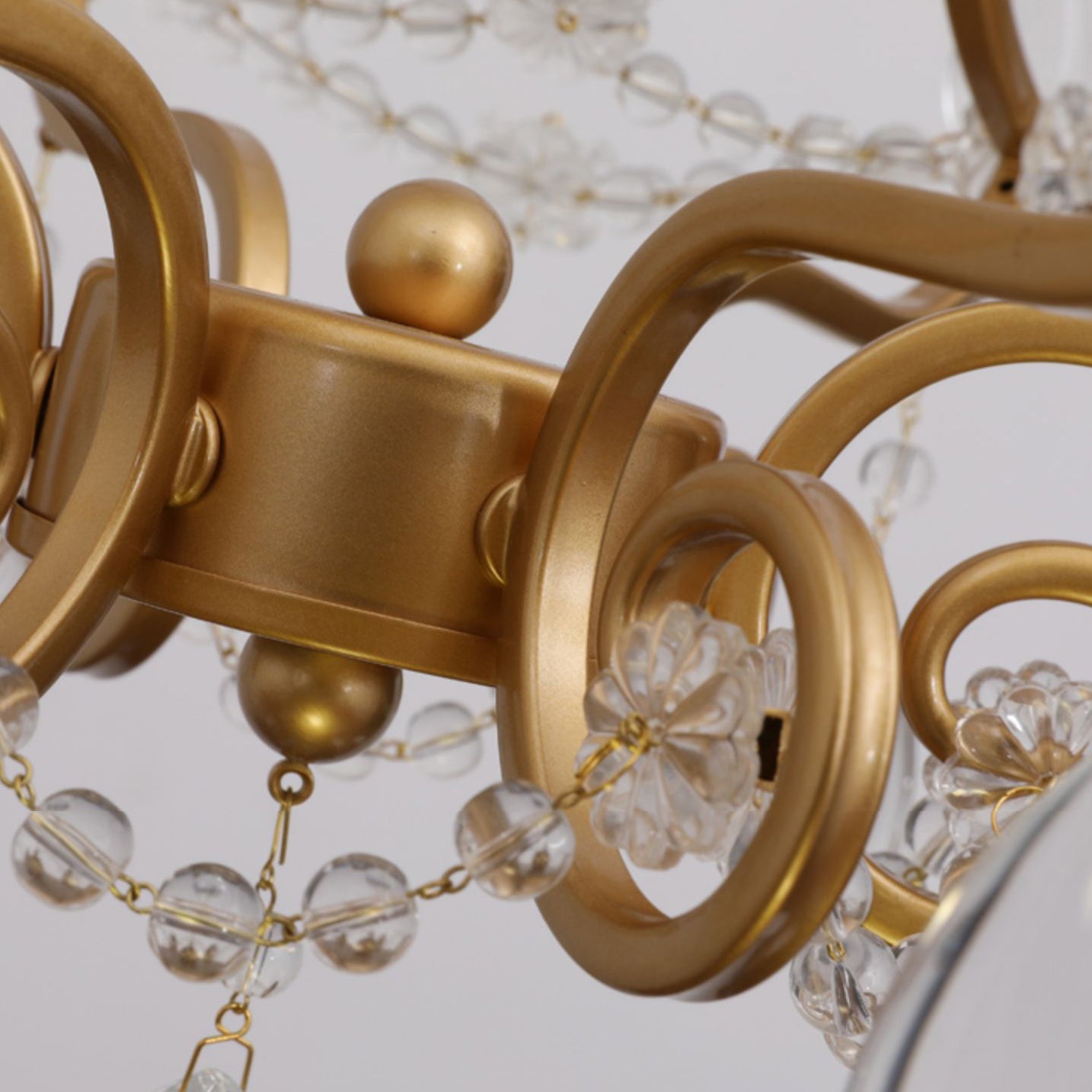 Gold Chandelier Lamp Vintage Metal Candle Suspension Pendant Light with Crystal Drop