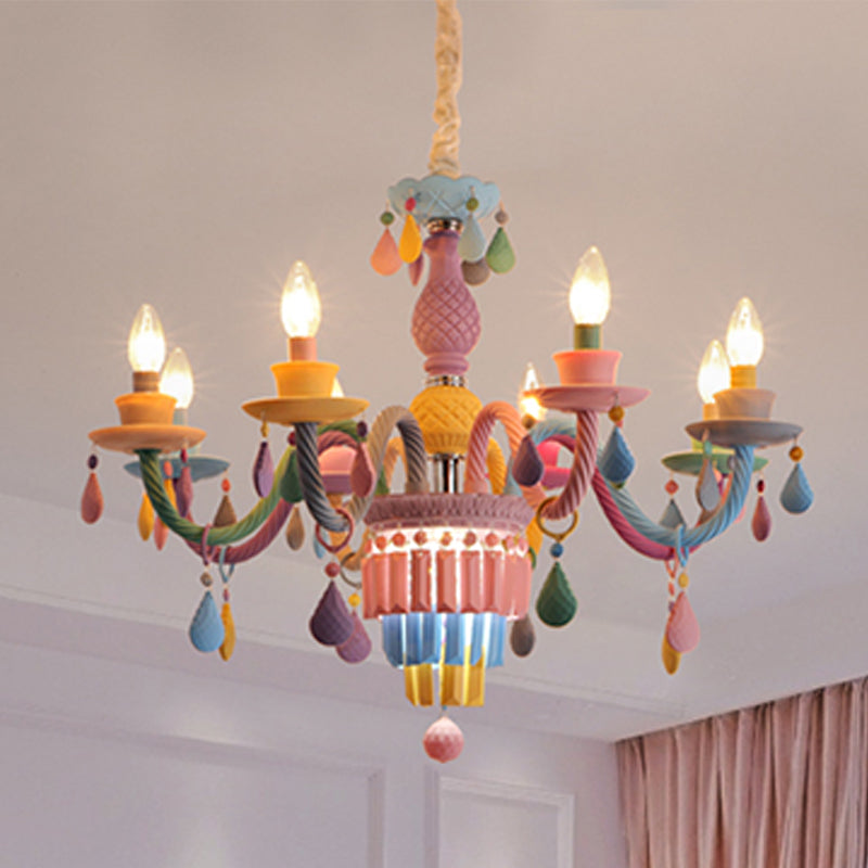 Candle Shape Chandelier Modern Macaroon Stainless Steel Down Lighting Pendant for Bedroom