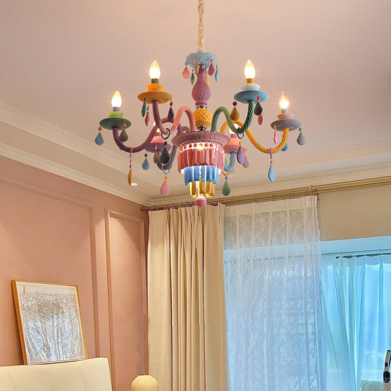 Candle Shape Chandelier Modern Macaroon Stainless Steel Down Lighting Pendant for Bedroom