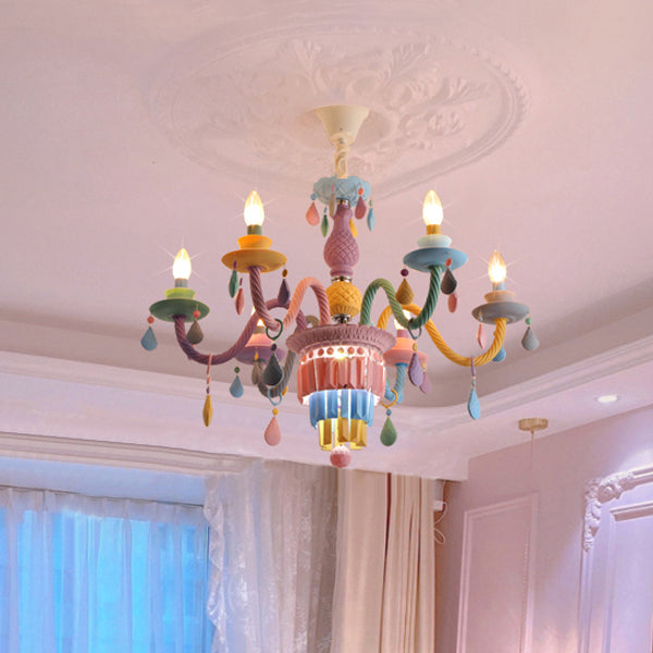 Candle Shape Chandelier Modern Macaroon Stainless Steel Down Lighting Pendant for Bedroom