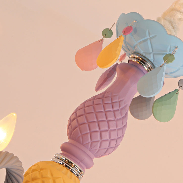 Candle Shape Chandelier Modern Macaroon Stainless Steel Down Lighting Pendant for Bedroom