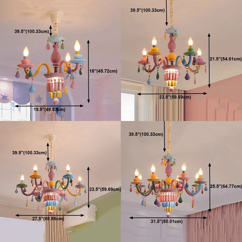 Candle Shape Chandelier Modern Macaroon Stainless Steel Down Lighting Pendant for Bedroom