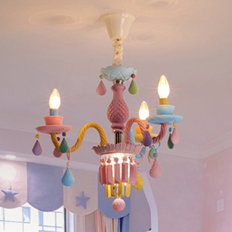 Candle Shape Chandelier Modern Macaroon Stainless Steel Down Lighting Pendant for Bedroom