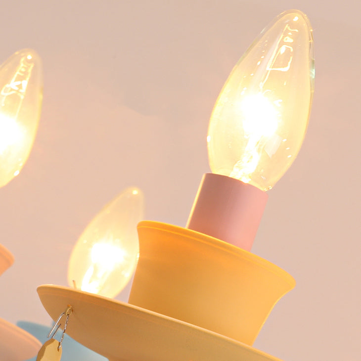 Candle Shape Chandelier Modern Macaroon Stainless Steel Down Lighting Pendant for Bedroom