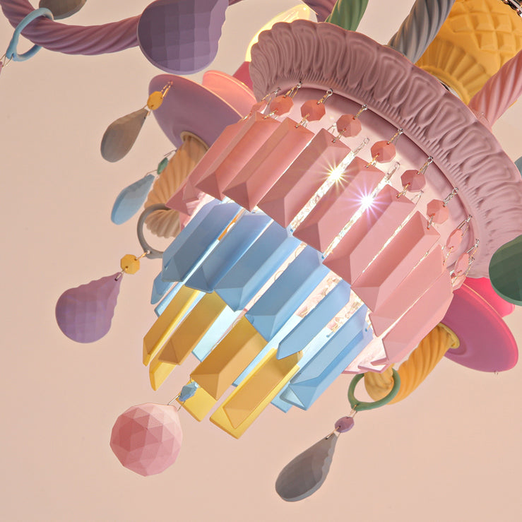 Candle Shape Chandelier Modern Macaroon Stainless Steel Down Lighting Pendant for Bedroom