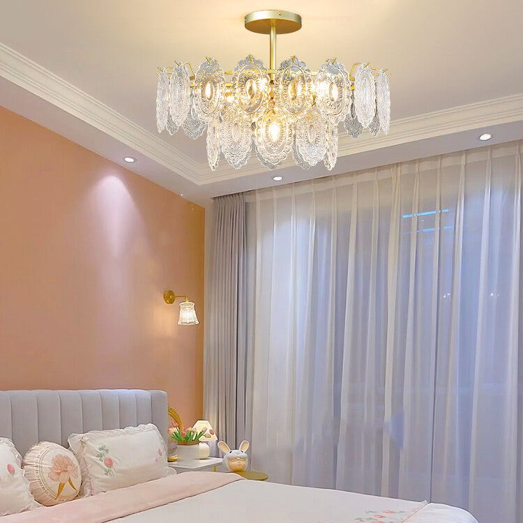 Wheel Shape Chandelier Modern Iron Down Lighting Pendant with Glass Lampshade for Bedroom