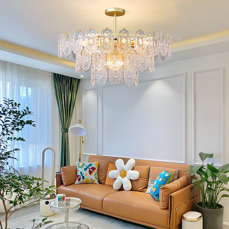 Wheel Shape Chandelier Modern Iron Down Lighting Pendant with Glass Lampshade for Bedroom