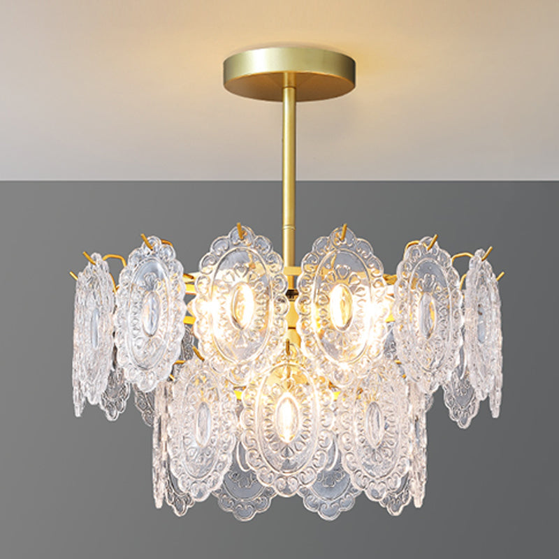 Wheel Shape Chandelier Modern Iron Down Lighting Pendant with Glass Lampshade for Bedroom