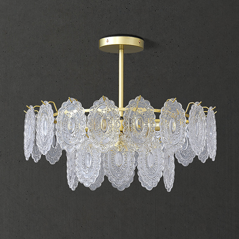 Wheel Shape Chandelier Modern Iron Down Lighting Pendant with Glass Lampshade for Bedroom