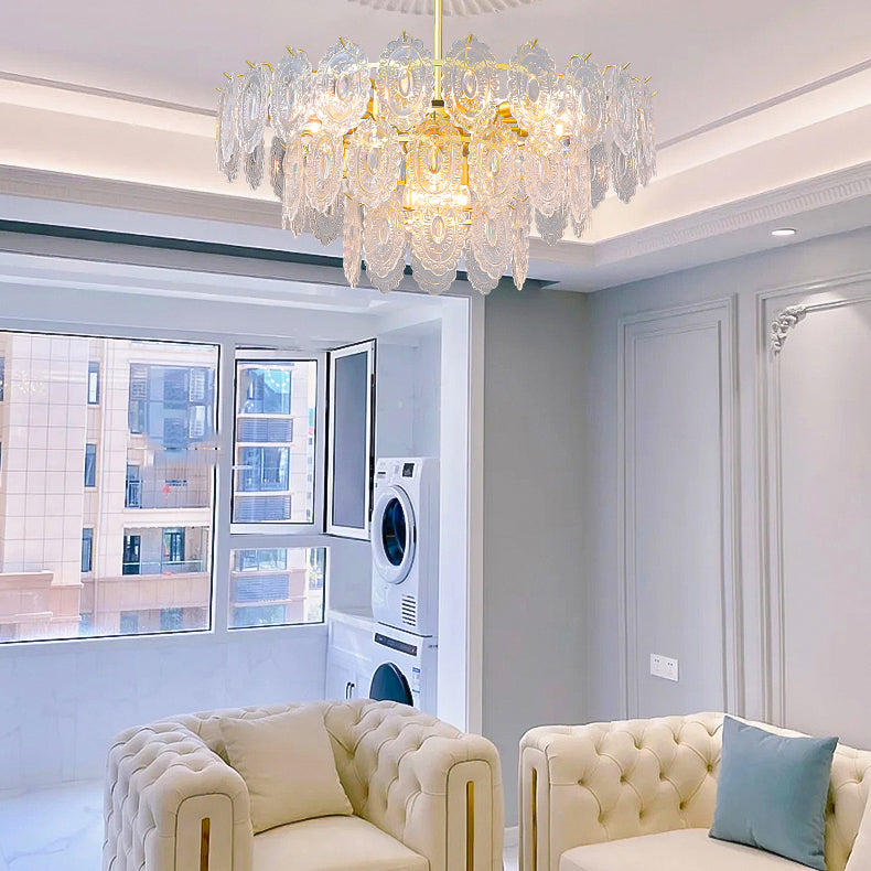 Wheel Shape Chandelier Modern Iron Down Lighting Pendant with Glass Lampshade for Bedroom