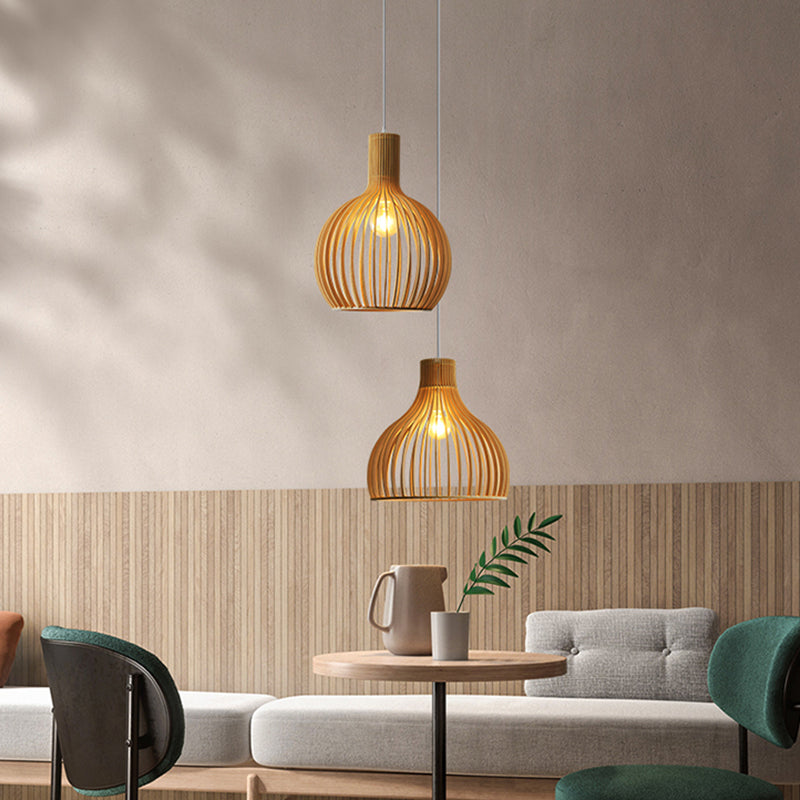 Geometric Shape Wood Hanging Light Modern Style 1 Light Hanging Light Fixtures in Brown