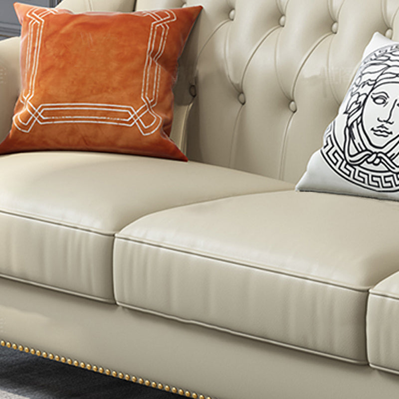 Beige 34.65" H Rolled Arm Glam Sofa with Nailhead Trim for Living Room