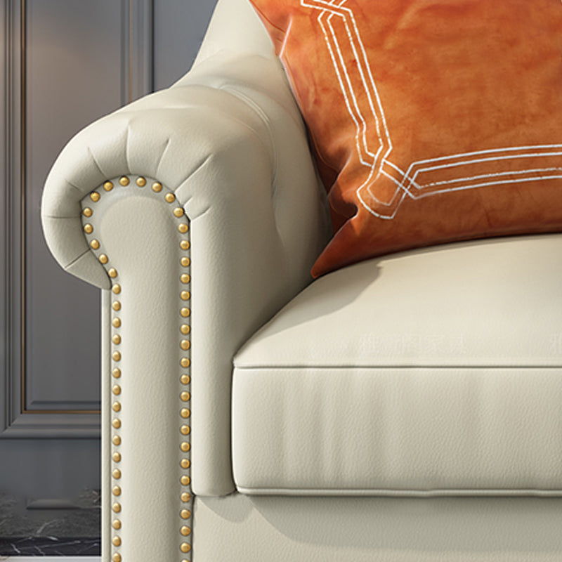 Beige 34.65" H Rolled Arm Glam Sofa with Nailhead Trim for Living Room