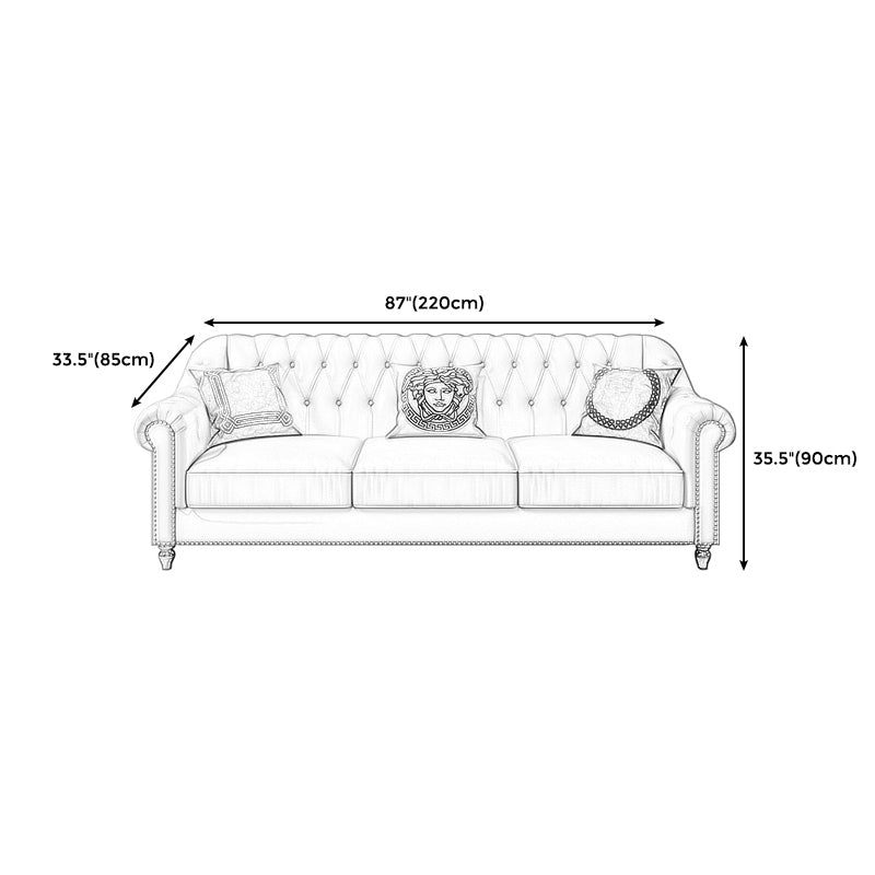 Beige 34.65" H Rolled Arm Glam Sofa with Nailhead Trim for Living Room