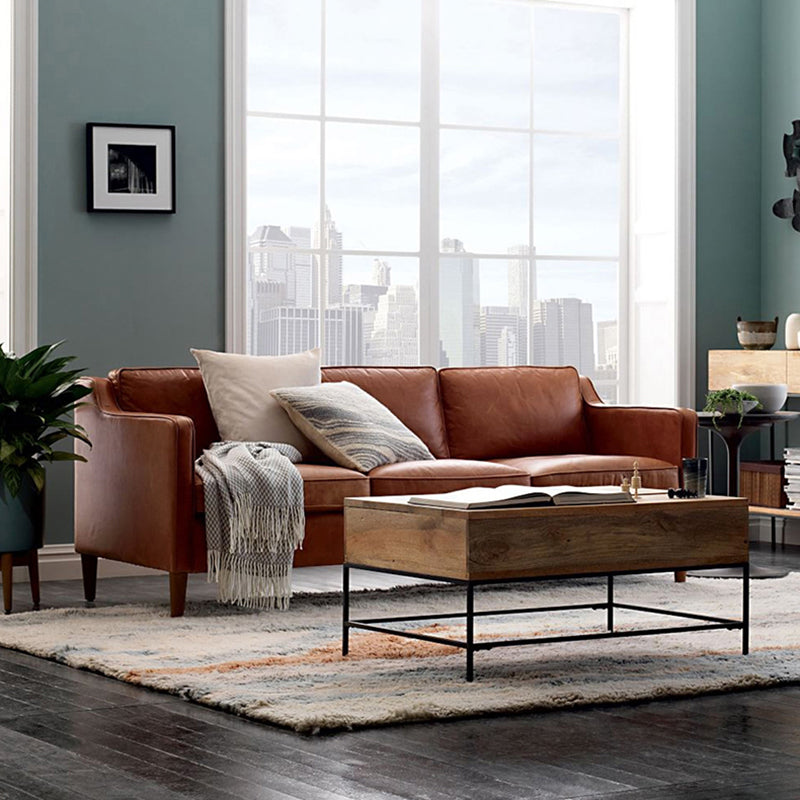 Industrial Faux Leather Loose Back Sofa with Solid Color Sloped Arms