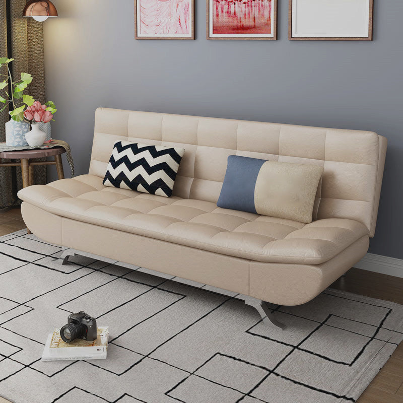 Modern Armless Metal Legs Sofa Faux Leather/Fabric Convertible Sofa