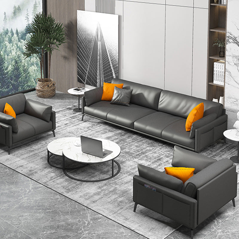 30.31" H Modern Square Arm Sofa With Tight Seat and Loose Back, Brown