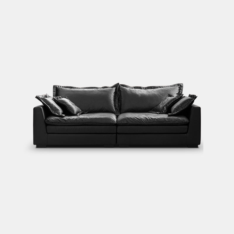 Black Contemporary Faux Leather Tuxedo Arm Sofa with Bolster Pillows for Living Room