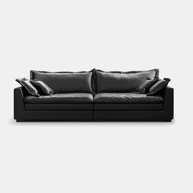 Black Contemporary Faux Leather Tuxedo Arm Sofa with Bolster Pillows for Living Room