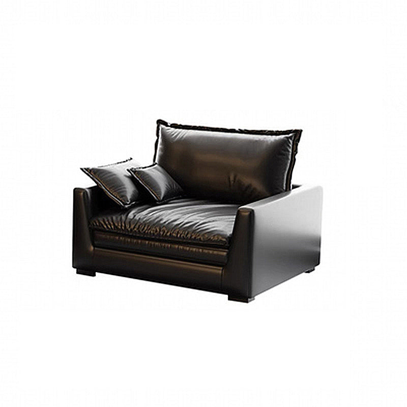 Black Contemporary Faux Leather Tuxedo Arm Sofa with Bolster Pillows for Living Room