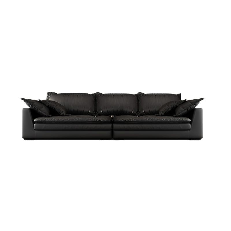 Black Stain Resistant Contemporary Faux Leather Square Arm Sofa with Bolster Pillows