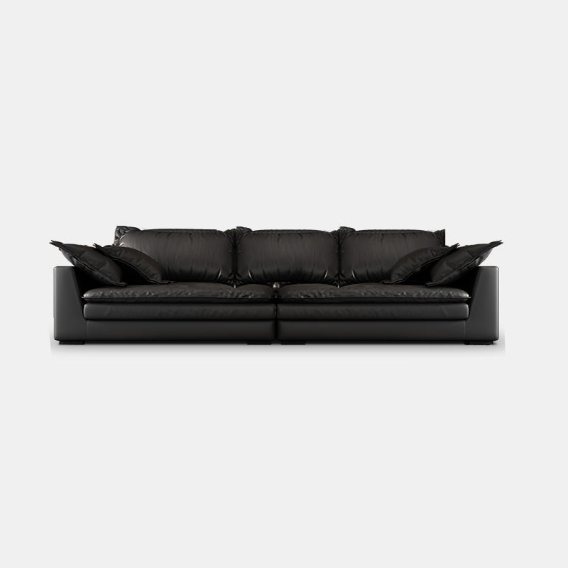 Black Stain Resistant Contemporary Faux Leather Square Arm Sofa with Bolster Pillows