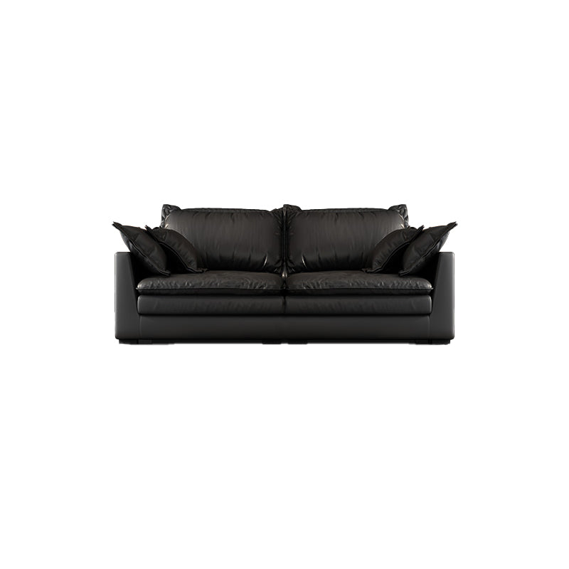Black Stain Resistant Contemporary Faux Leather Square Arm Sofa with Bolster Pillows