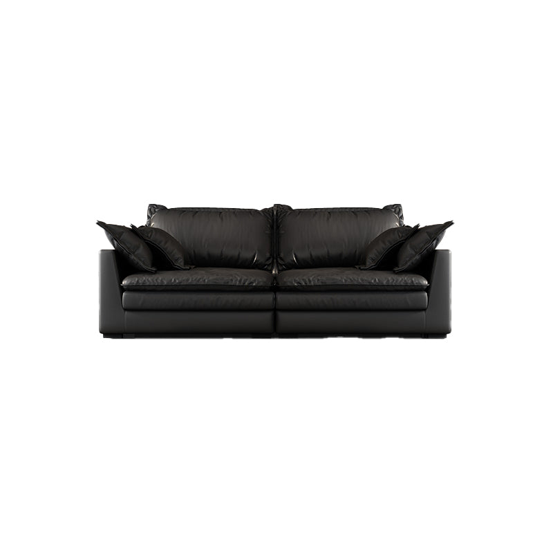 Black Stain Resistant Contemporary Faux Leather Square Arm Sofa with Bolster Pillows