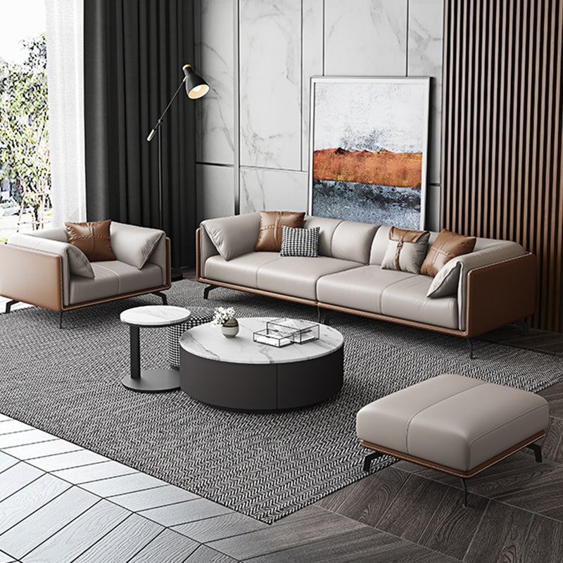 Contemporary Genuine Leather Pillow Top Arm Sofa for Living Room, Apartment