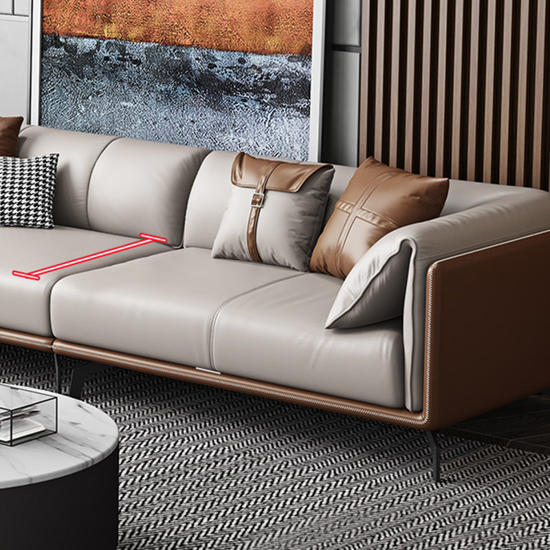 Contemporary Genuine Leather Pillow Top Arm Sofa for Living Room, Apartment