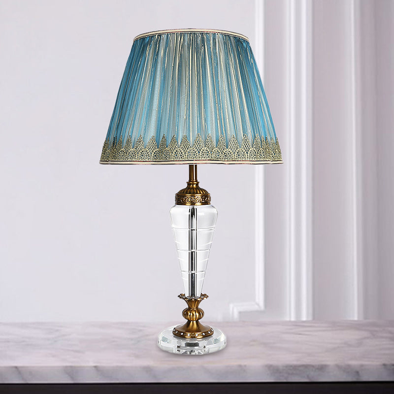 1 Head Conical Reading Light Modernist Clear Crystal Nightstand Lamp in Blue for Bedroom