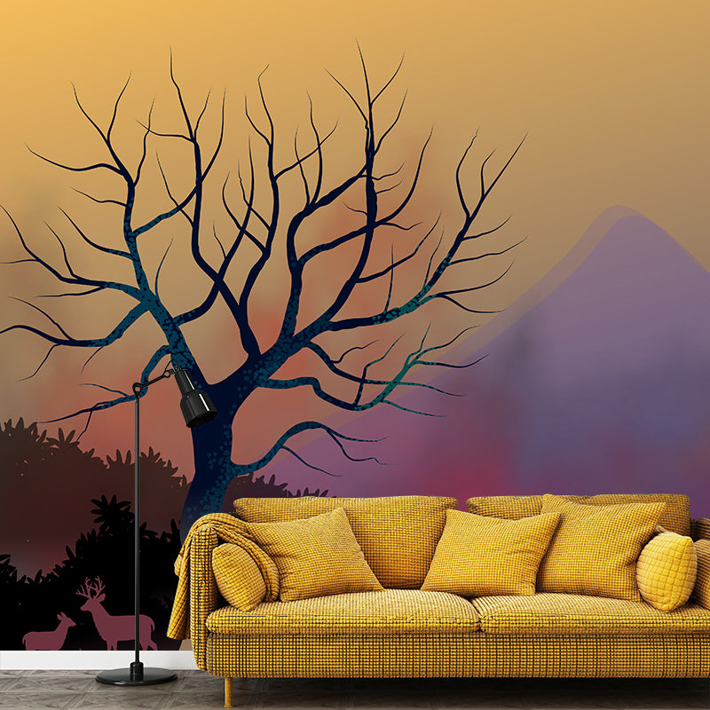 Washable Stain Resistant Mural Wallpaper Mountain Illustration Indoor Wall Mural