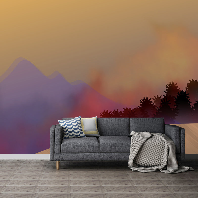 Washable Stain Resistant Mural Wallpaper Mountain Illustration Indoor Wall Mural