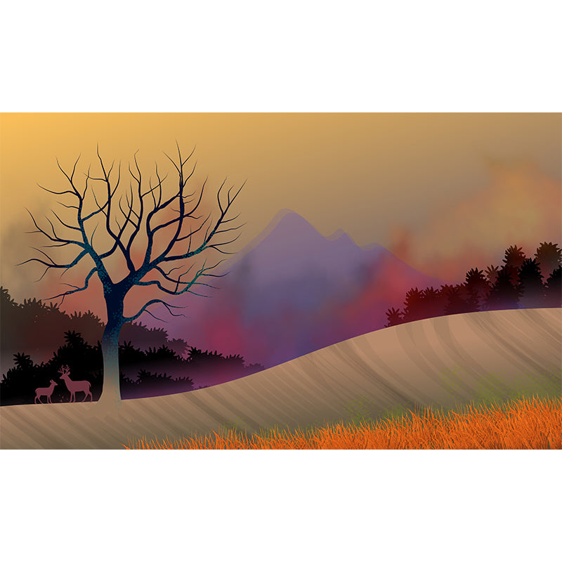 Washable Stain Resistant Mural Wallpaper Mountain Illustration Indoor Wall Mural