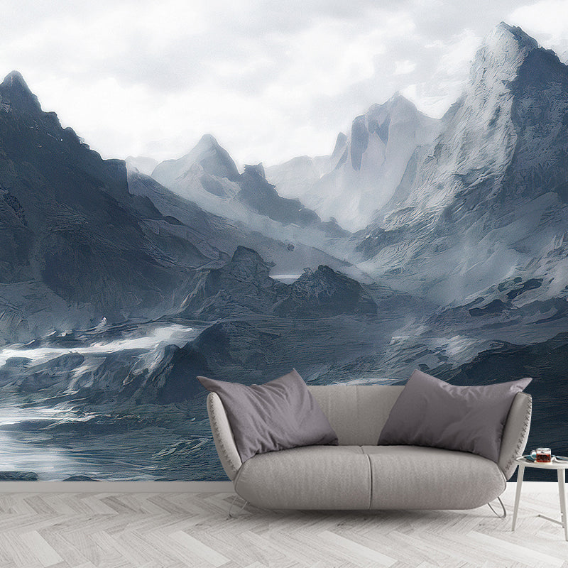 Washable Stain Resistant Mural Wallpaper Mountain Illustration Indoor Wall Mural