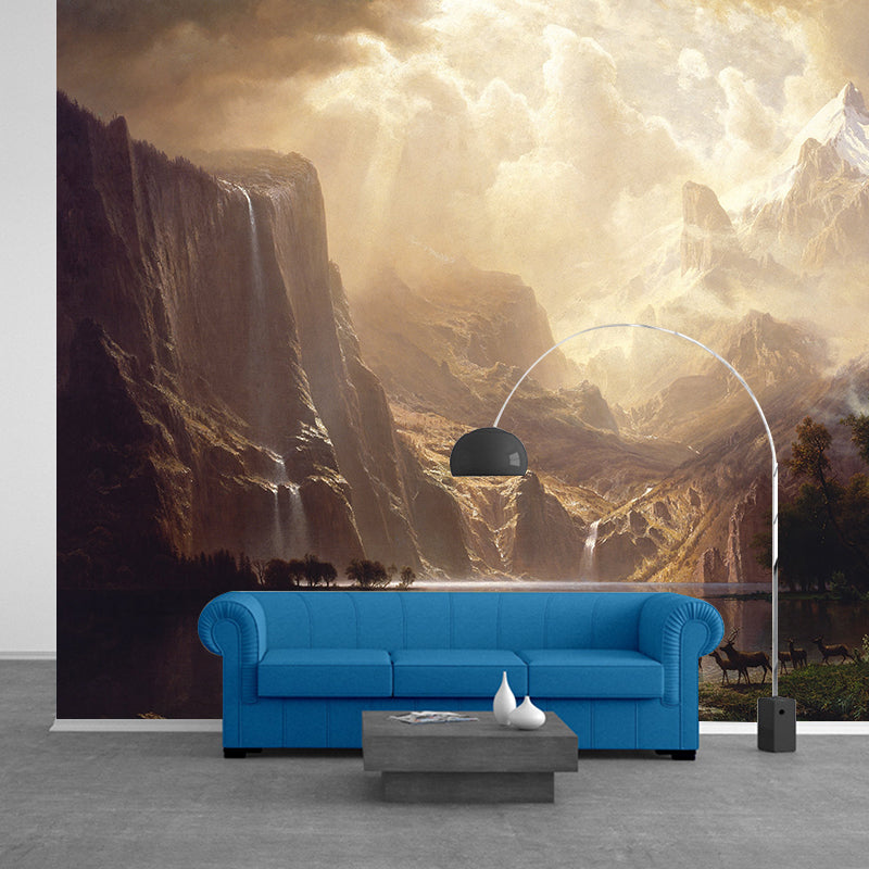 Environment Friendly Resistant Wallpaper Mountain Illustration Living Room Wall Mural
