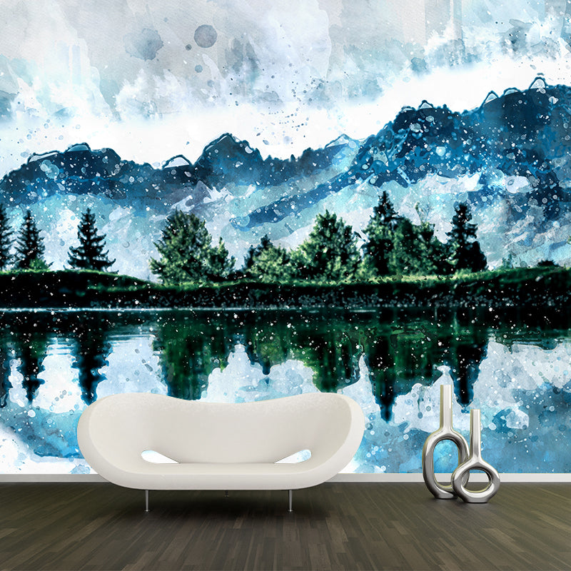 Illustration Stain Resistant Wall Mural Wallpaper Mountain Sitting Room Wall Mural
