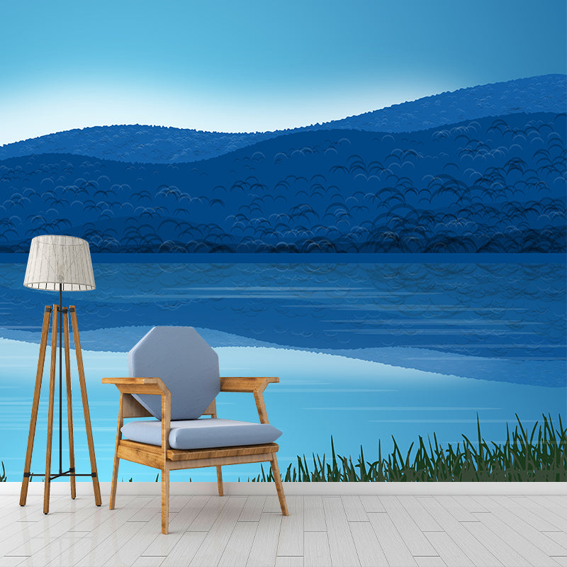 Environment Friendly Resistant Wallpaper Mountain Illustration Sleeping Room Wall Mural