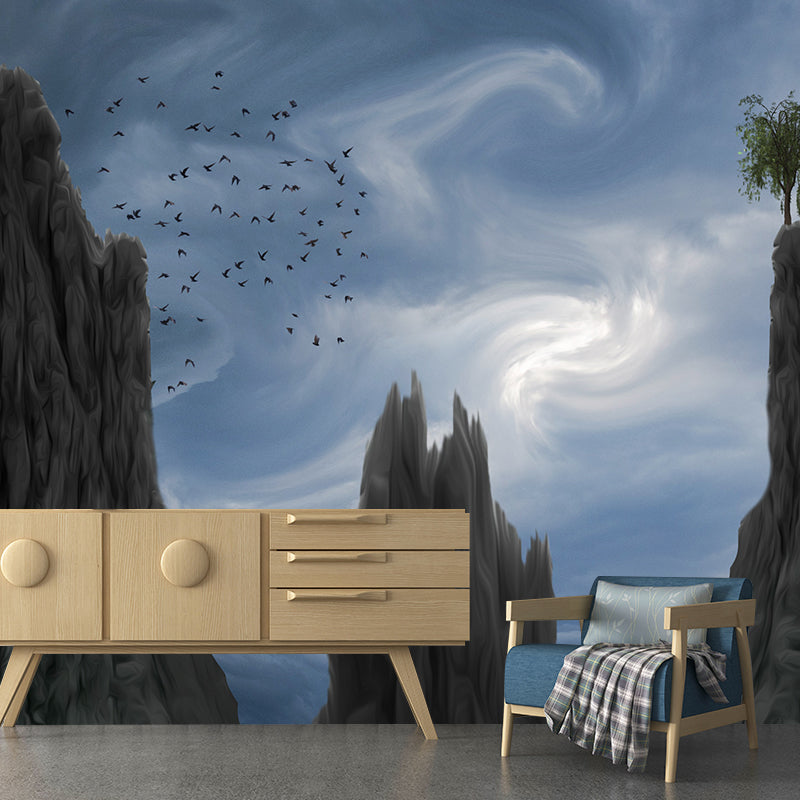Environment Friendly Resistant Wallpaper Mountain Illustration Sleeping Room Wall Mural