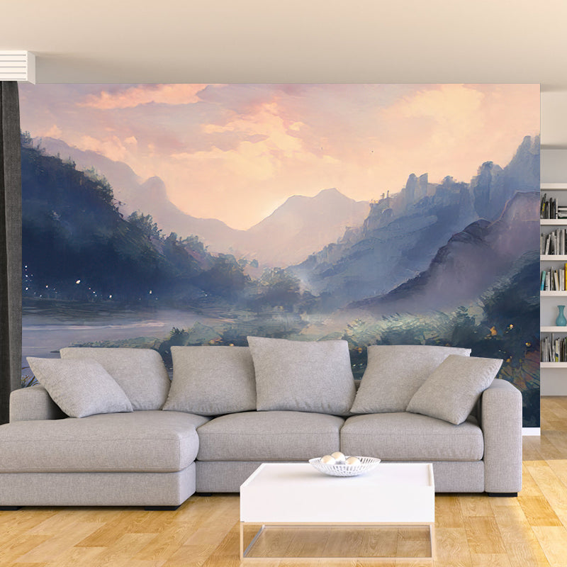 Mountain Illustration Mural Wallpaper Decorative Bedroom Wall Mural