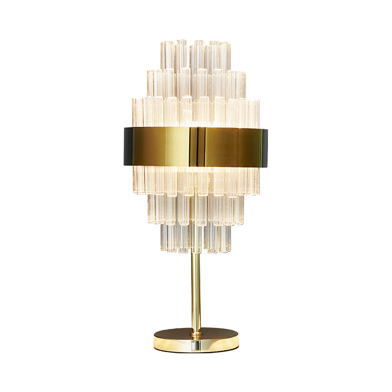 LED Bedside Table Lamp Modern Gold Task Lighting with Tiered Hand-Cut Crystal Shade