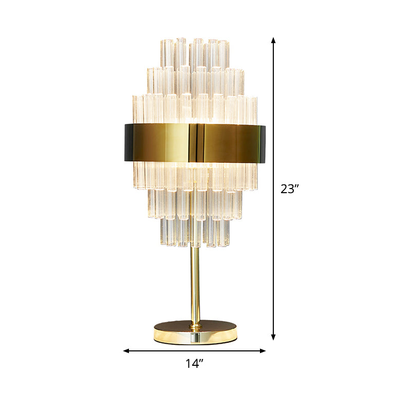LED Bedside Table Lamp Modern Gold Task Lighting with Tiered Hand-Cut Crystal Shade