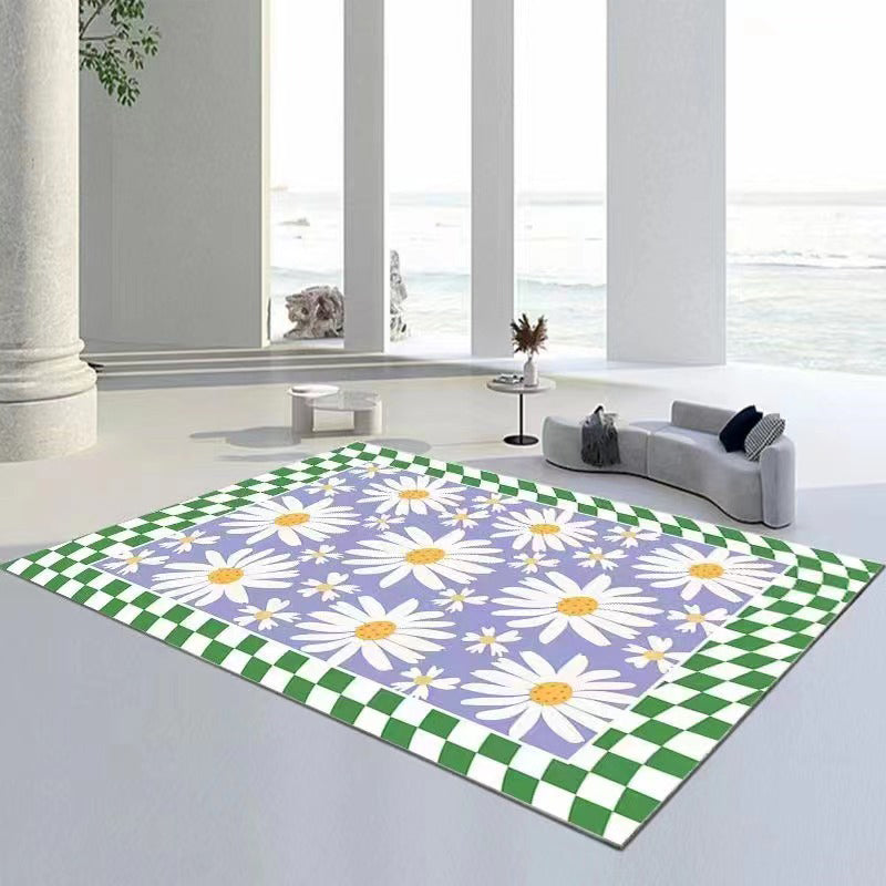 Green Modern Rug Polyester Plant Indoor Rug Stain Resistant Rug for Home Decor