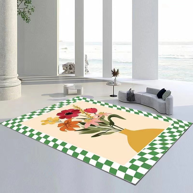 Green Modern Rug Polyester Plant Indoor Rug Stain Resistant Rug for Home Decor