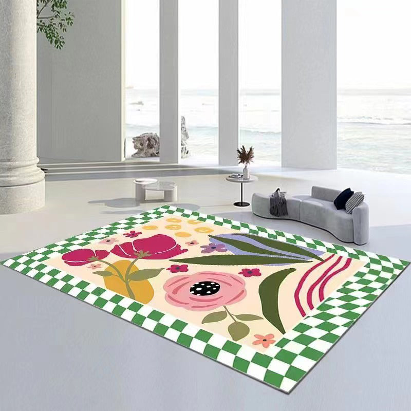 Green Modern Rug Polyester Plant Indoor Rug Stain Resistant Rug for Home Decor