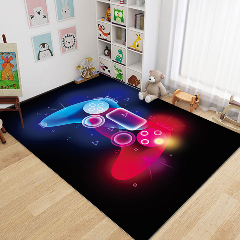 Black Game Controllers Rug Polyeter Modern Rug Washable Rug for Drawing Room