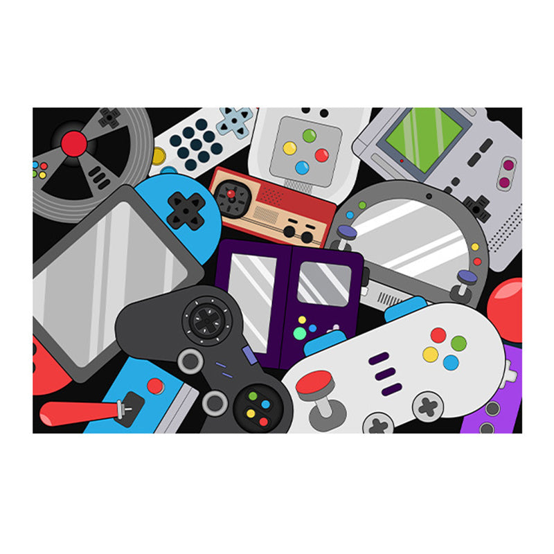 Black Game Controllers Rug Polyeter Modern Rug Washable Rug for Drawing Room